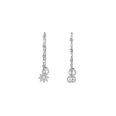 Flora Small Earrings in 18kt White Gold with Pearls and Diamonds