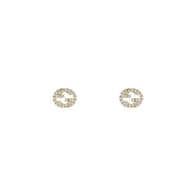 Interlocking G Earrings in 18kt Yellow Gold with Diamonds