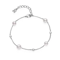 Akoya Cultured Pearl and Diamond Station Bracelet