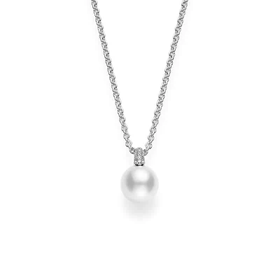 Akoya Cultured Pearl and Pavé Diamond Pendant