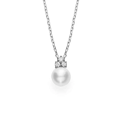 Classic Akoya Cultured Pearl Pendant with Diamond