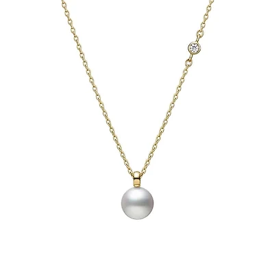 Akoya Cultured Pearl with Diamond Pendant in 18K Yellow Gold