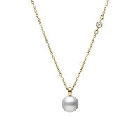 Akoya Cultured Pearl with Diamond Pendant in 18K Yellow Gold