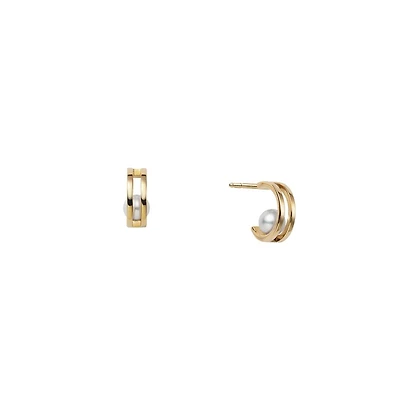 Akoya Cultured Pearl Hoop Earrings in 18K Yellow Gold