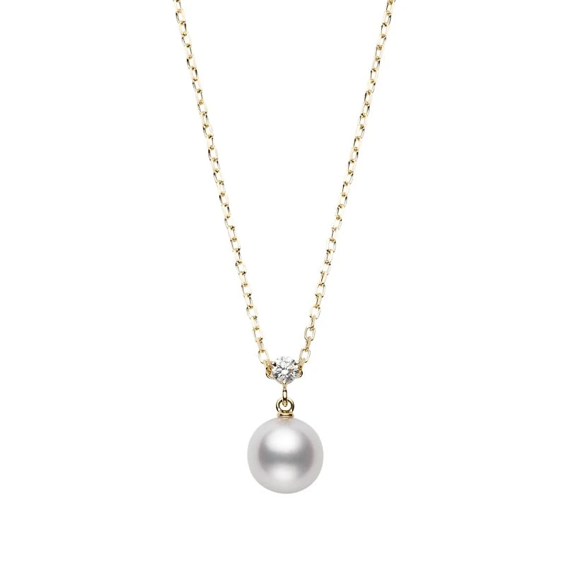 Akoya Cultured Pearl and Diamond Pendant in 18K Yellow Gold