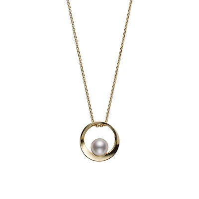 Akoya Cultured Pearl Circle Pendant in 18K Yellow Gold