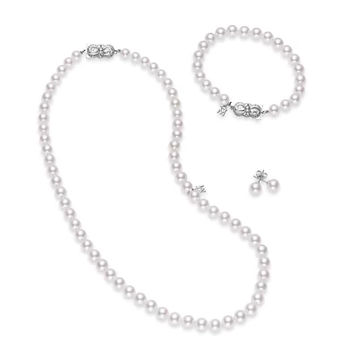 18"" Akoya Cultured Pearl Three Piece Set – 18K White Gold Clasp