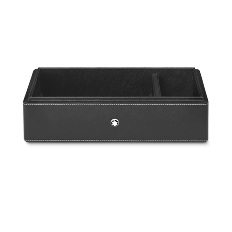 Desk Box in leather for three writing instruments and an ink bottle