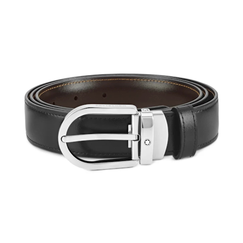 Horseshoe buckle black/brown mm reversible leather belt