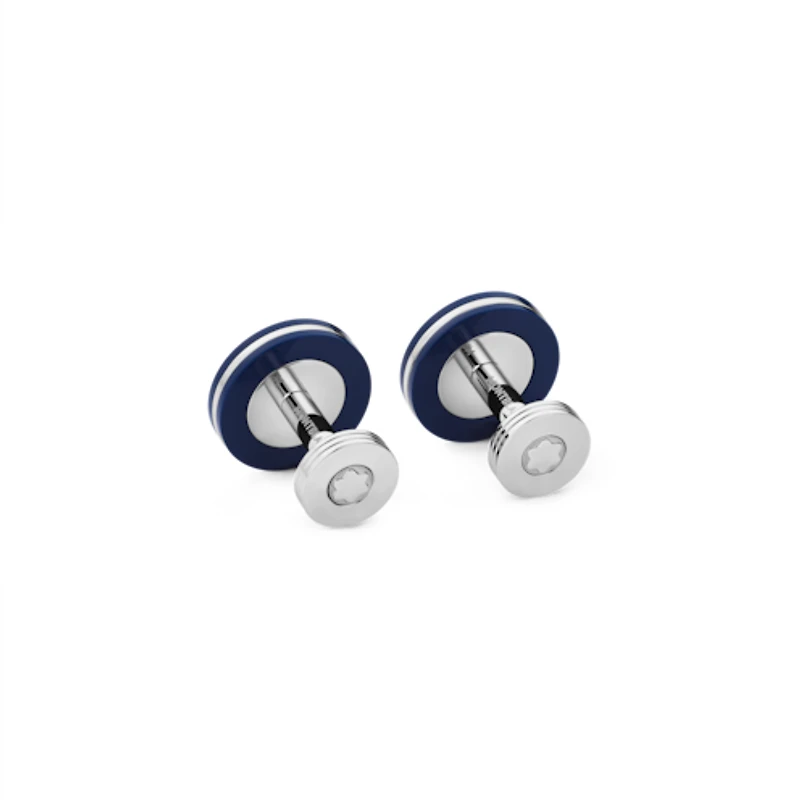 Cufflinks, round in stainless steel with blue resin