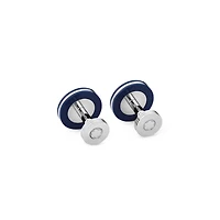 Cufflinks, round in stainless steel with blue resin