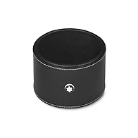 Round desk tray in black leather (Medium)