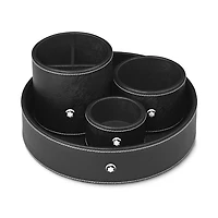 Round desk tray in black leather (Medium)