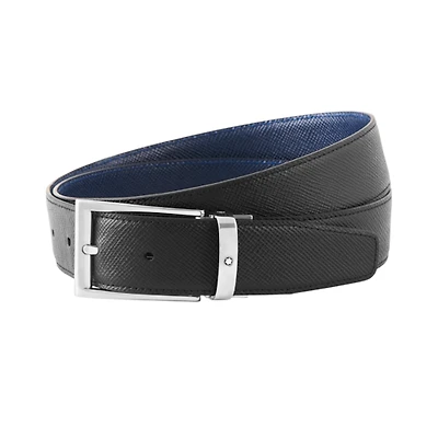 Black/blue 35 mm reversible leather belt