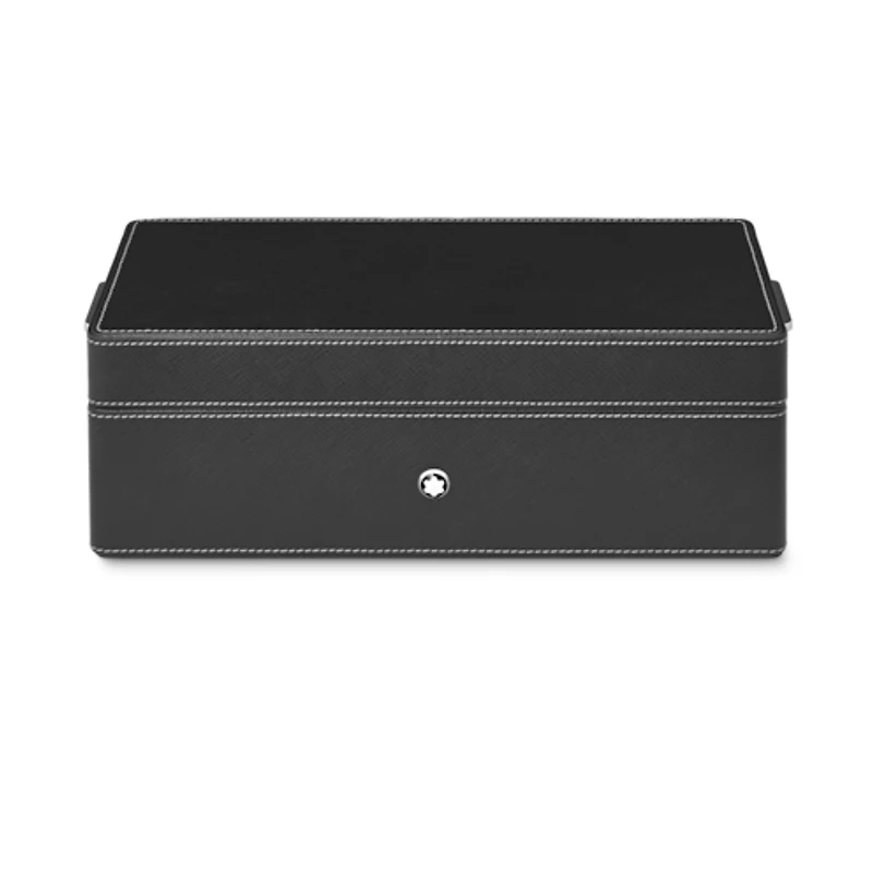 Desk Box in leather for three writing instruments and an ink bottle