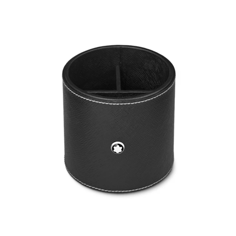 Round pen holder in black leather