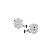Cufflinks, round in stainless steel with exploding star pattern and mother-of-pearl snowcap emblem