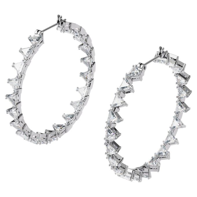 Swarovski Millenia hoop earrings, Triangle Zirconia, Large, White, Rhodium plated