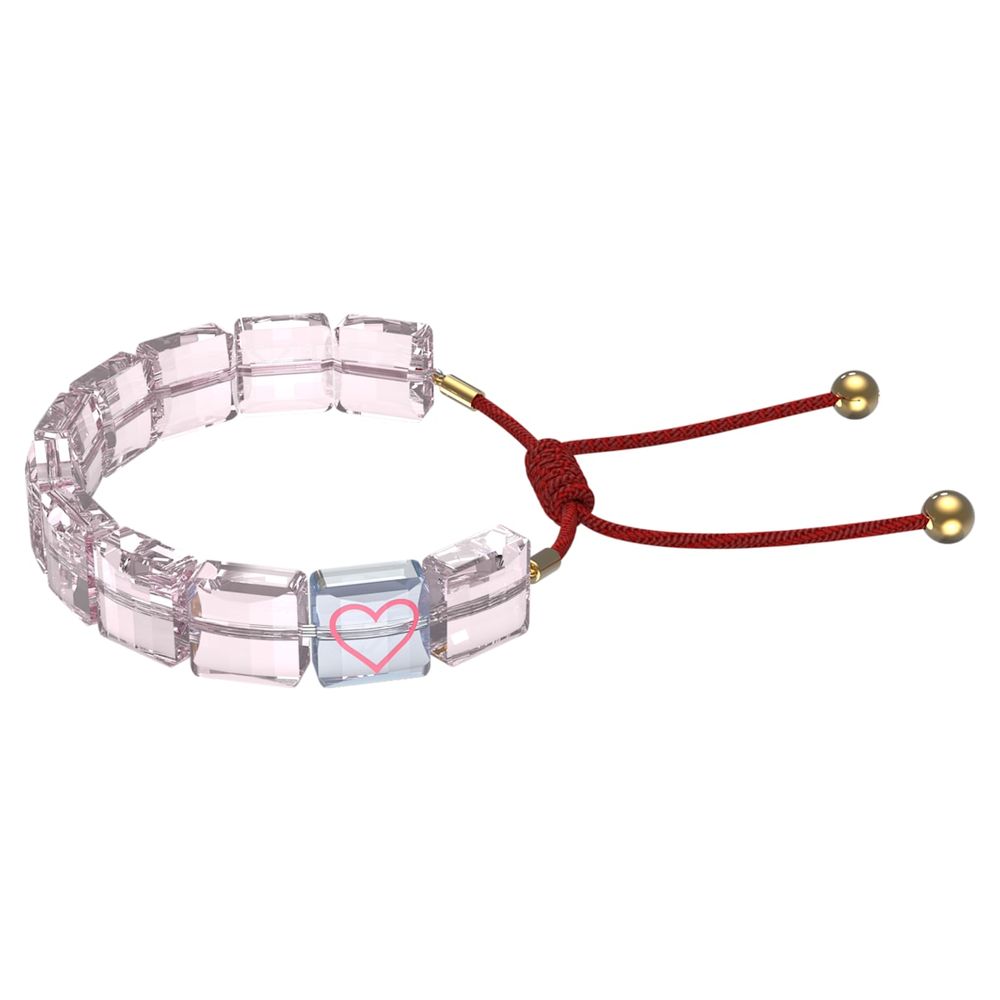 Swarovski Letra bracelet, Heart, Pink, Gold-tone plated