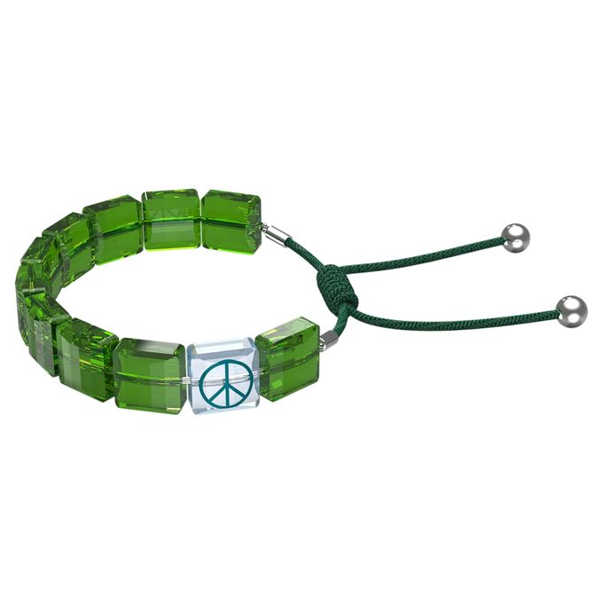 Swarovski Letra bracelet, Peace, Green, Rhodium plated