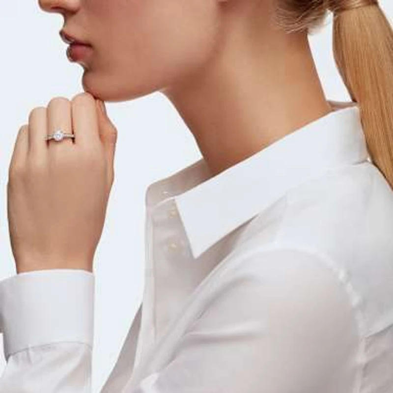 Attract ring, Round cut, Pavé, White, Rhodium plated by SWAROVSKI