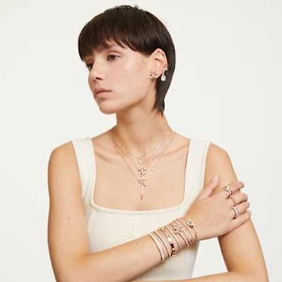 Dextera bangle, Pavé, White, Rose gold-tone plated by SWAROVSKI