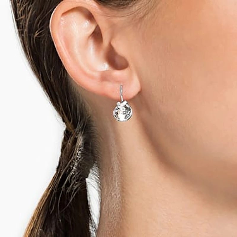 Bella V drop earrings, Round cut, White, Rhodium plated by SWAROVSKI