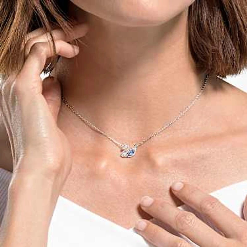 Dazzling Swan necklace, Swan, Blue, Rhodium plated by SWAROVSKI
