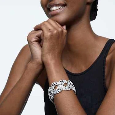 Hyperbola bracelet, Mixed cuts, Infinity, White, Rhodium plated by SWAROVSKI