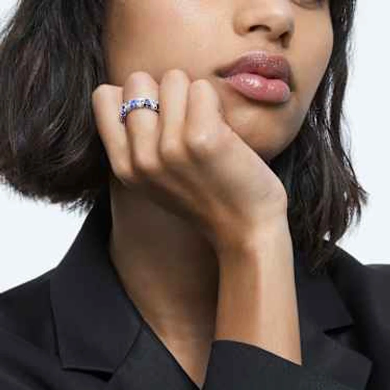 Ortyx cocktail ring, Triangle cut, Blue, Rhodium plated by SWAROVSKI