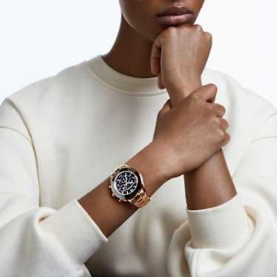 Octea lux sport watch, Swiss Made, Metal bracelet, Black, Rose gold-tone finish by SWAROVSKI