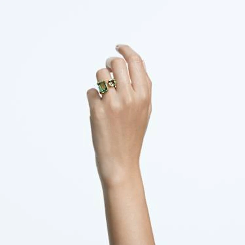 Millenia open ring, Octagon cut, Green, Gold-tone plated by SWAROVSKI
