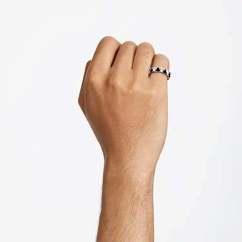 Ortyx cocktail ring, Triangle cut, Black, Rhodium plated by SWAROVSKI