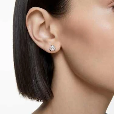 Millenia stud earrings, Trilliant cut, White, Rhodium plated by SWAROVSKI