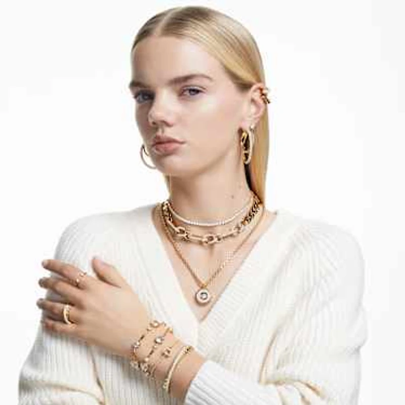Constella double bangle, Round cut, White, Gold-tone plated by SWAROVSKI