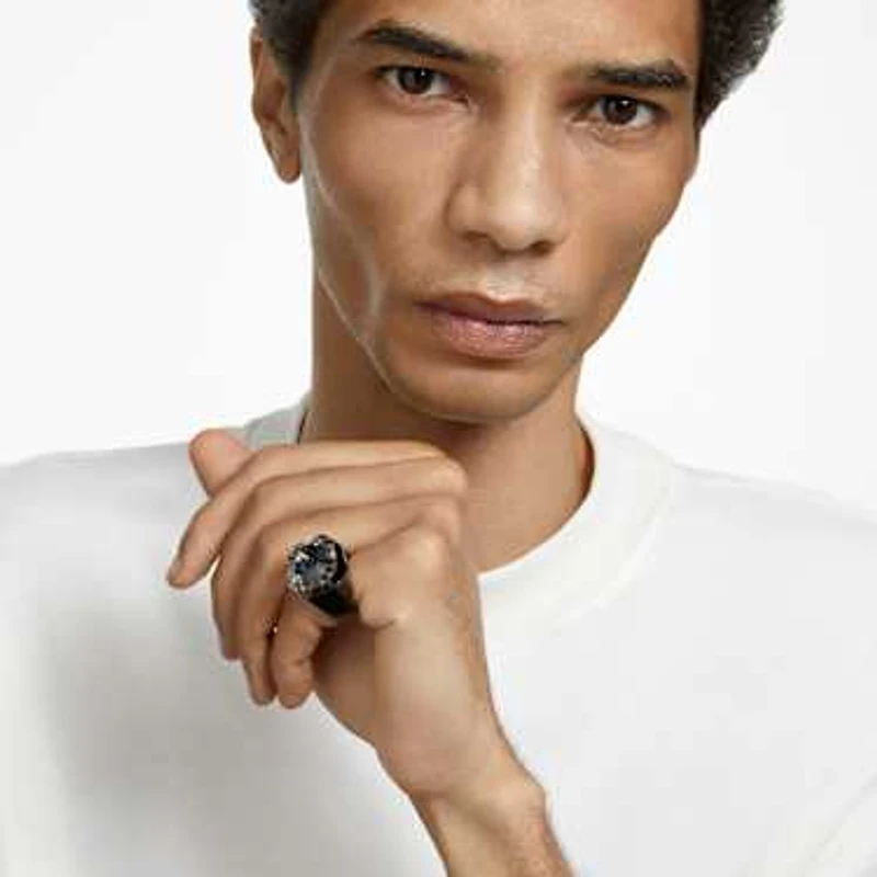 Numina cocktail ring, Octagon cut, Black, Ruthenium plated by SWAROVSKI