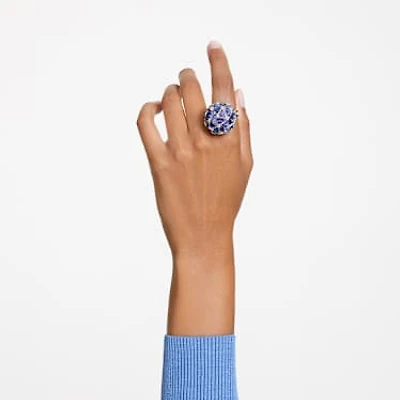 Curiosa cocktail ring, Triangle cut, Blue, Gold-tone plated by SWAROVSKI