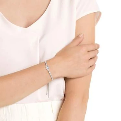 Subtle bracelet, Evil eye, White, Rhodium plated by SWAROVSKI