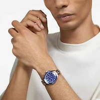 Octea lux sport watch, Swiss Made, Metal bracelet, Blue, Champagne gold-tone finish by SWAROVSKI