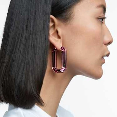 Lucent hoop earrings, Statement, Octagon shape, Pink by SWAROVSKI