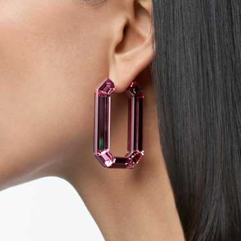 Lucent hoop earrings, Statement, Octagon shape, Pink by SWAROVSKI