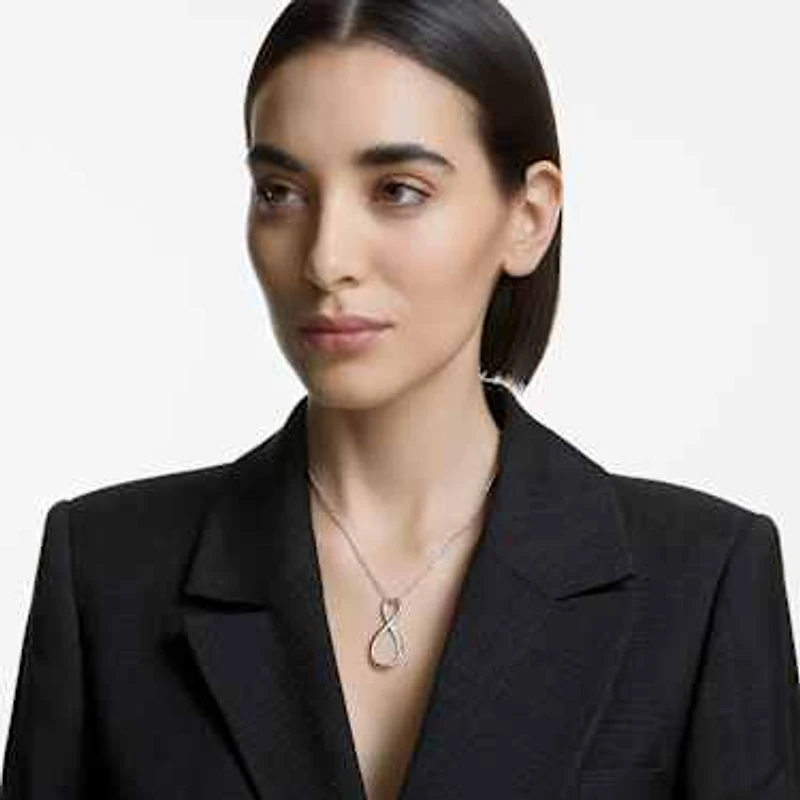 Exist pendant, Infinity, White, Rhodium plated by SWAROVSKI