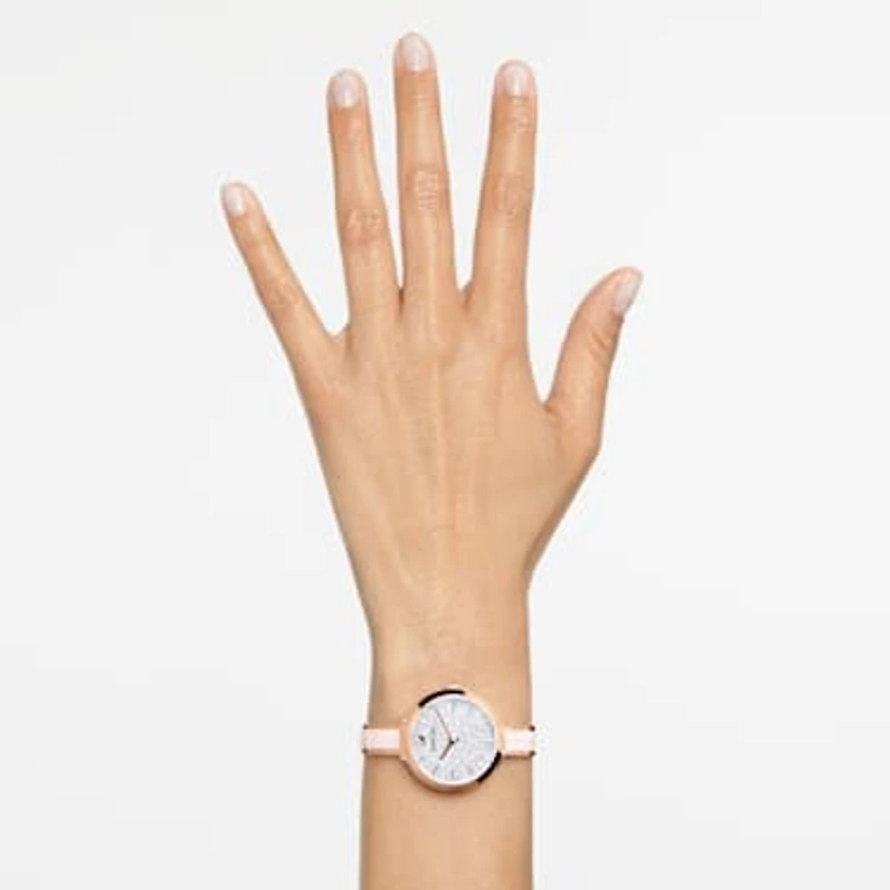 Crystalline Delight watch, Swiss Made, Metal bracelet, Pink, Rose gold-tone finish by SWAROVSKI