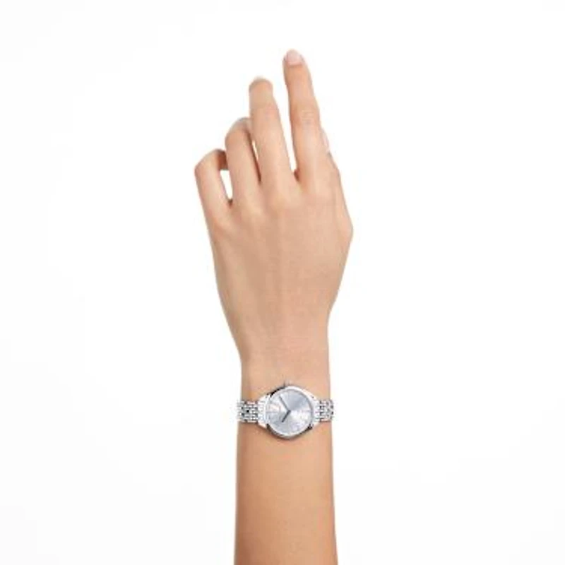 Attract watch, Swiss Made, Full pavé, Crystal bracelet, Silver tone, Stainless steel by SWAROVSKI