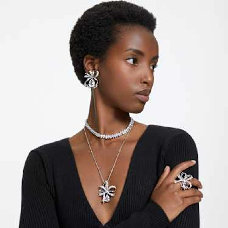 Hyperbola pendant, Bow, Large, White, Rhodium plated by SWAROVSKI