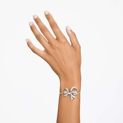Volta bangle, Bow, White, Rhodium plated by SWAROVSKI