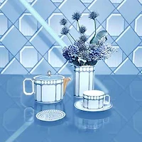 Signum teacup with saucer, Porcelain, Blue by SWAROVSKI