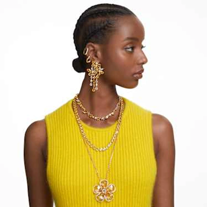 Idyllia pendant, Flower, Large, Yellow, Gold-tone plated by SWAROVSKI