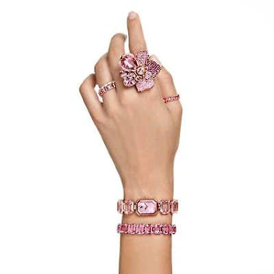 Idyllia cocktail ring, Pavé, Flower, Pink, Gold-tone plated by SWAROVSKI