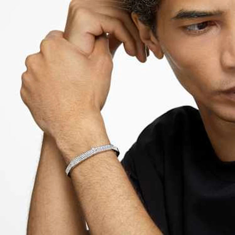 Dextera bangle, Octagon shape, White, Rhodium plated by SWAROVSKI